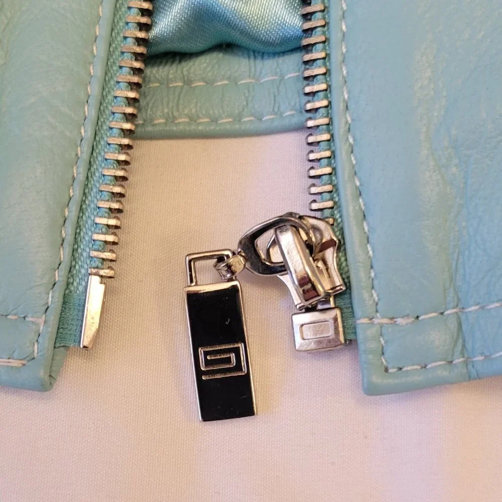 ❣️HP❣️ Pamela McCoy 100% leather aqua full zip satin lined jacket sz: M NWOT - Picture 7 of 12